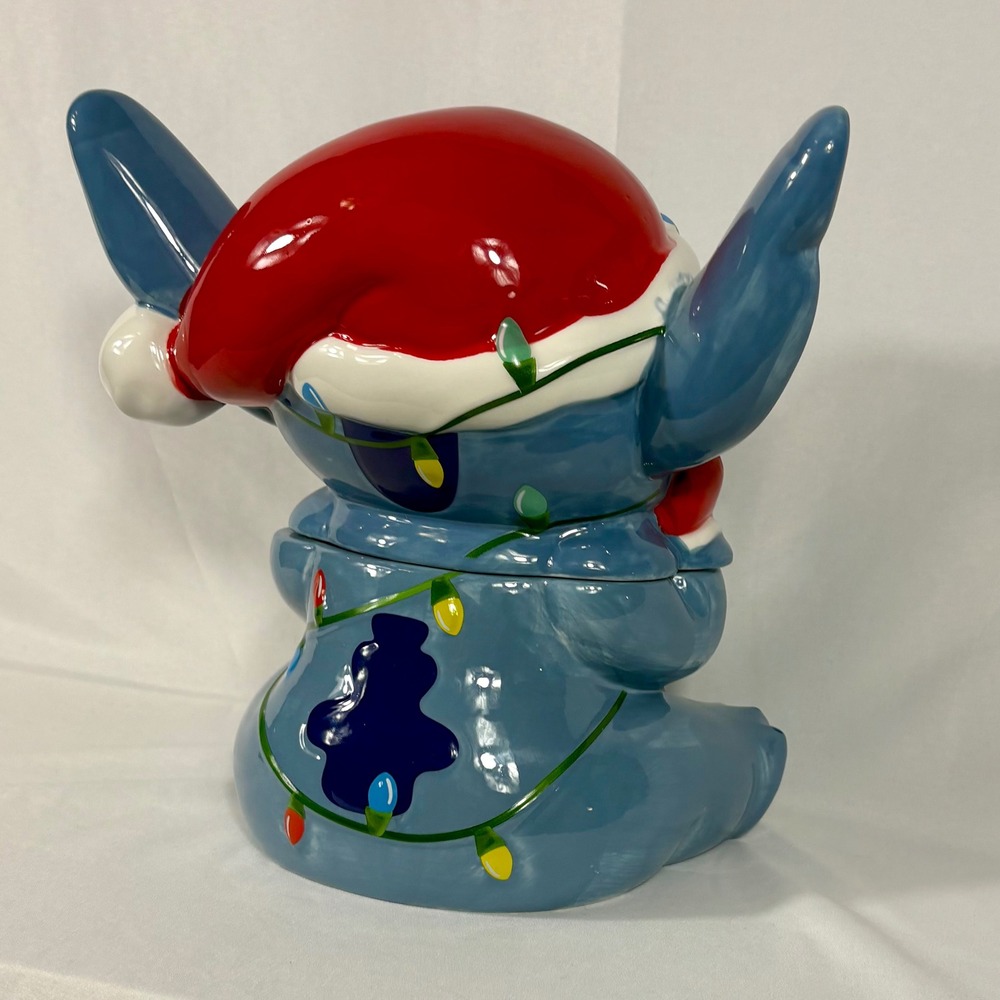 Disney Stitch Christmas Cookie Jar Hand Painted Ceramic Santa Hat Lights - Picture 5 of 12